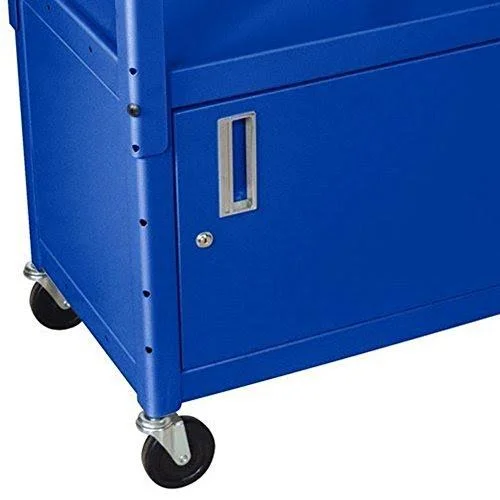 Luxor Steel Adjustable Height A/V Cart with Cabinet and Pullout Keyboard Tray, Blue