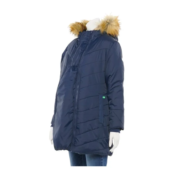 Women's Modern Eternity Faux Fur Trim Convertible Puffer 3-in-1 Maternity Jacket - Size Medium - Blue