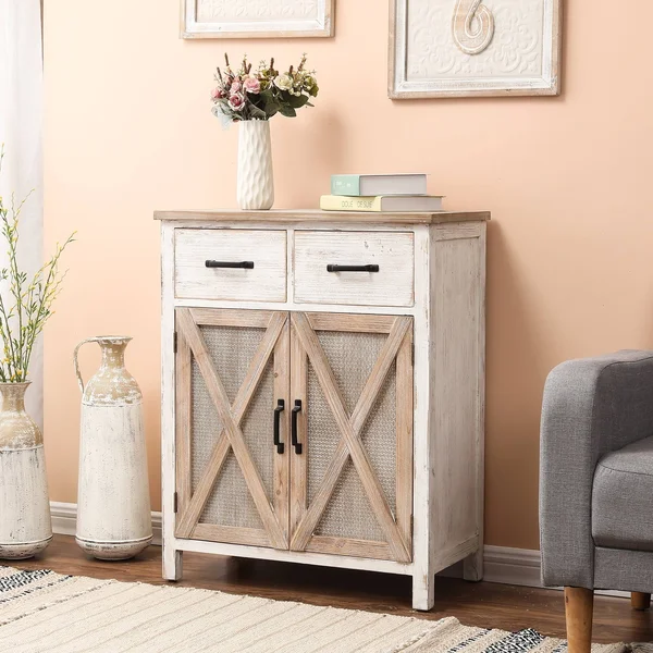 LuxenHome Rustic Wood Barn Door Storage Cabinet