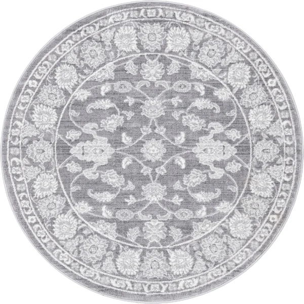 Boston 5 ft Round Gray Floral Area Rug