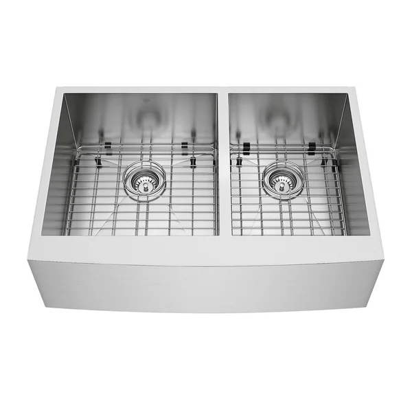VIGO 33-inch Farmhouse Stainless Steel Kitchen Sink - Two Grids and Two Strainers