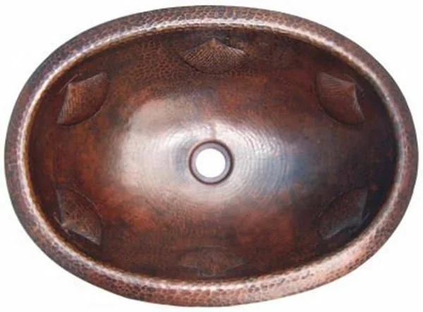 19x22x 14x22 Oval Hand-Hammered Antique Oyster Bathroom Copper Sink