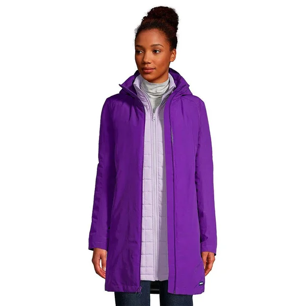 Women's Lands& End Squall 3 in 1 Waterproof Winter Long Coat with Hood - Size: XL Tall, Purple