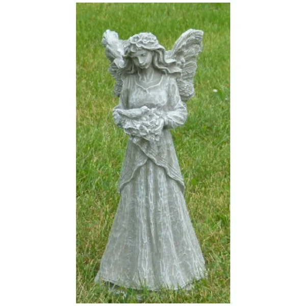 18 Ash Finish Fairy with Dove Outdoor Patio Statue - Gray