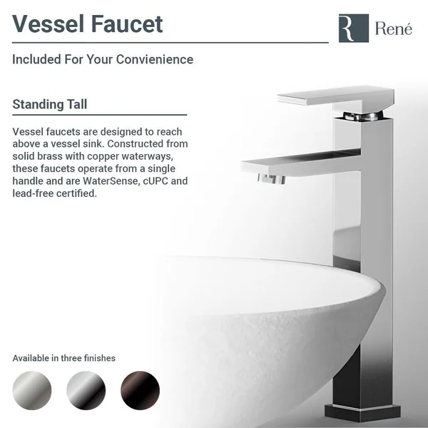 Rene R11-5003-Plt-R9-7003 Stone Composite Square Vessel Sink - Platinum, Chrome, Silver
