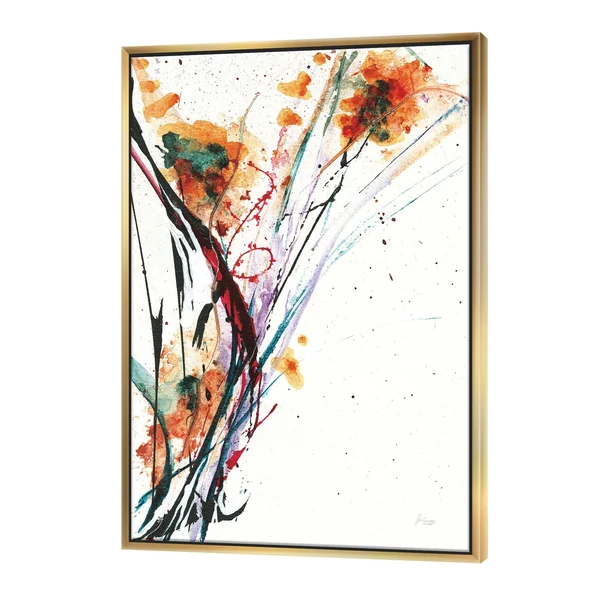 Designart 'Abstract Orange Flowers ' Traditional Framed Canvas - Multi-Color - 30 in. Wide x 40 in. High - White