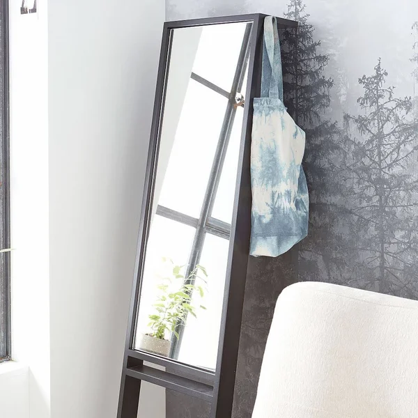 Leaning Wood Floor Length Mirror - Black