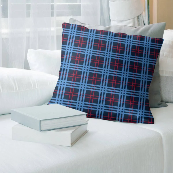 Tennessee Football Luxury Plaid Accent Pillow-Poly Twill - 26 x 26 - Navy/Red/Blue
