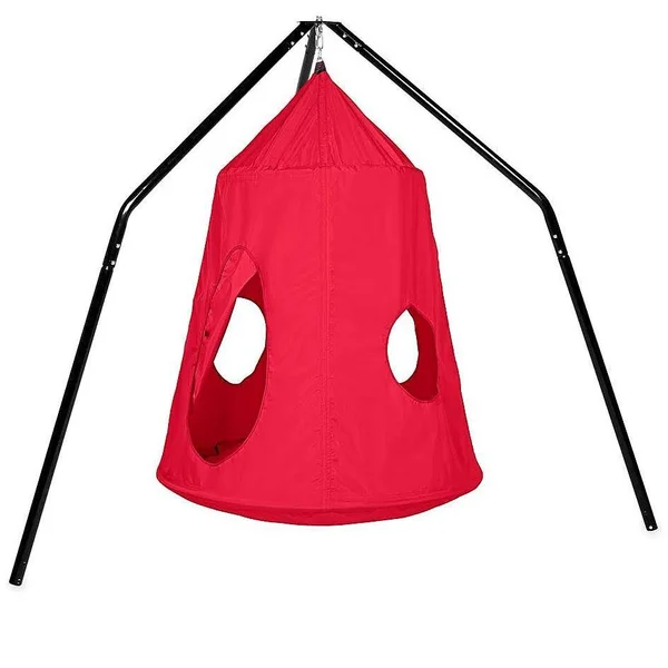 HearthSong HugglePod Hangout Hanging Tent and Family Hangout Steel Stand Set - Red
