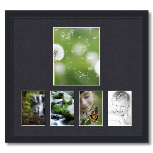 Collage Picture Frame - Satin Black Frame with 5 openings for 8x10 Photos with Black Mat. D3926U1072, ArtToFrames