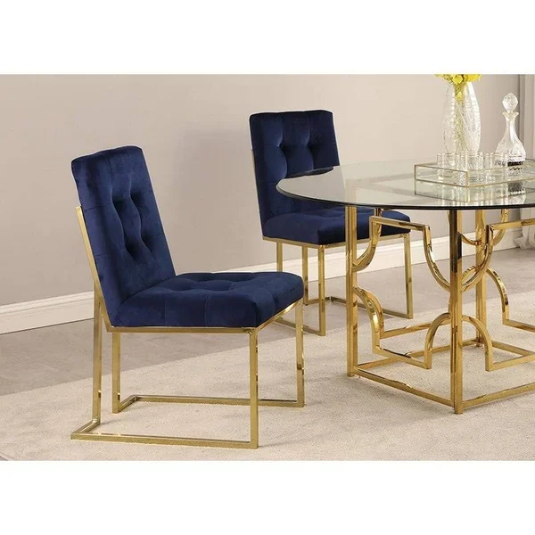 Modern Velvet Fabric Dining Chair in Pink/Gold (Set of 2)