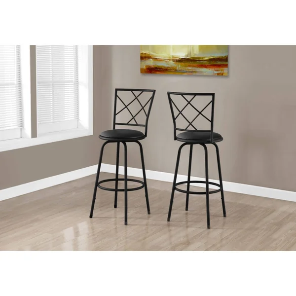 Offex 2 Piece Barstool Swivel - Black /Black Leather-Look Seat