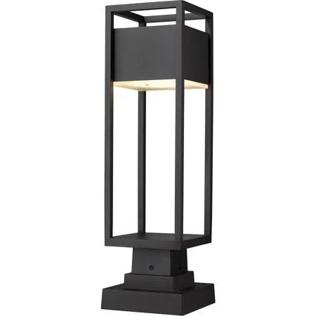 Black Tone Finish Outdoor Post Light 6 inch Wide Etched Glass Shade Aluminum Material LED-Integrated 1 Light Fixture, Size: 0.5