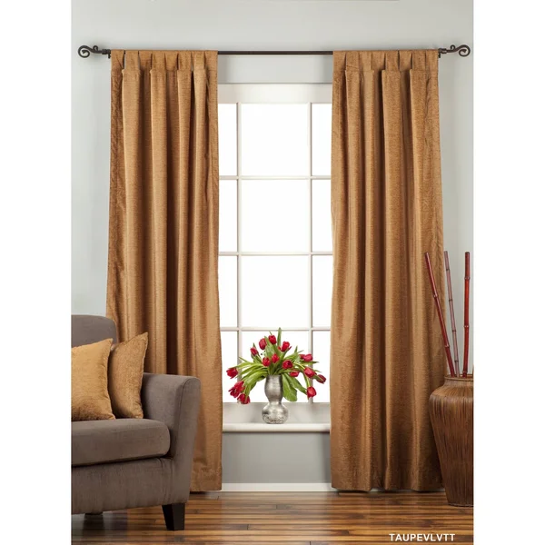 Taupe Tab Top Velvet Curtain, Drape, Panel - Piece