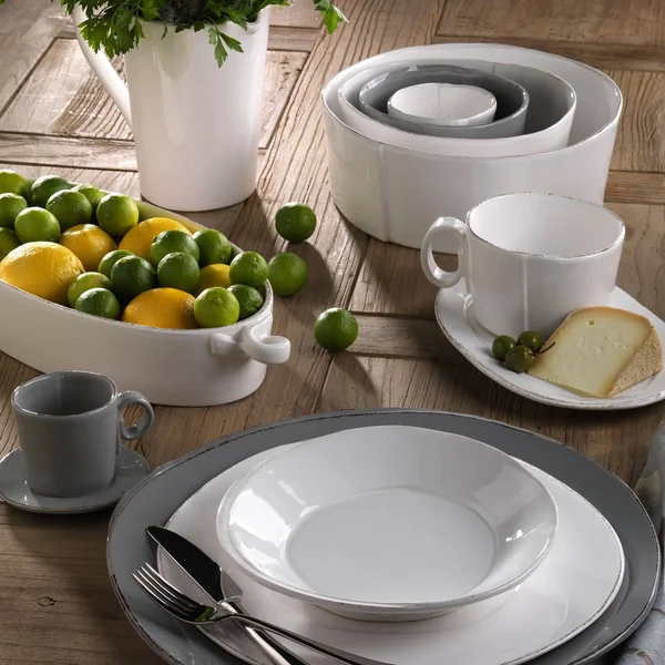 Vietri Lastra Handled Oval Baker - Light Gray