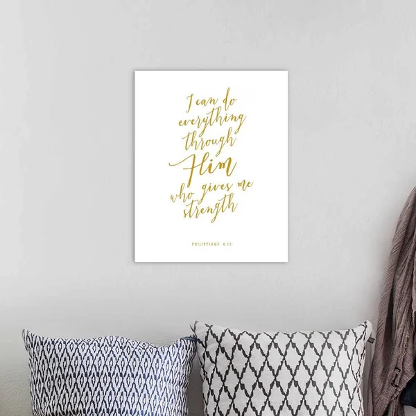 Philippians 4:13 - Scripture Art in Gold and White - Canvas Wall Art, 16x20, Great Big Canvas