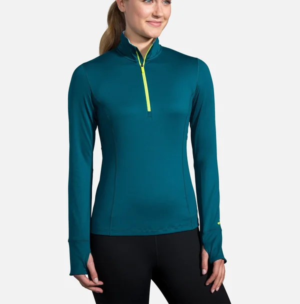 Brooks Dash 1/2 Zip Xs - Deep Sea/Lime (Women's)