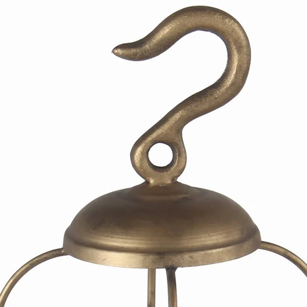 Benjara Bm209961 Cage Type Round Metal Lantern with Top Hook and Stable Base - Large, Gold
