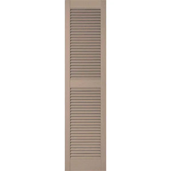 18 inchw x 71 inchh Lifetime Vinyl - Custom Straight Top Center Mullion, Open Louver Shutters, Wicker
