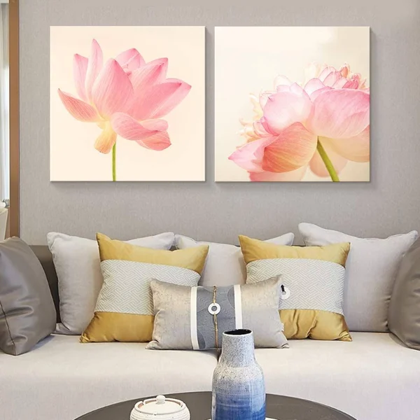 Wall26 2 Panel Canvas Wall Art Summer Lotus Canvas Painting Wall Decor for Living Room Framed Home Decorations - - Size: 24 x 24