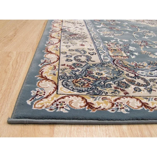 Aqua Traditional Tabriz Medallion Rug - 4'11 x 7' 7, Blue, EORC