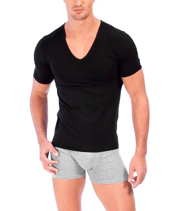 Rounderbum Deep V-Neck T-Shirt 2Pack - Men's Shapewear White, Small