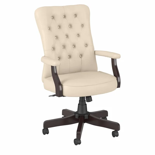 Bush Business Furniture Arden Lane High Back Tufted Office Chair with Arms - Black Leather