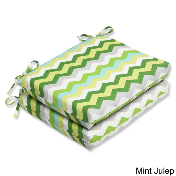 Pillow Perfect Outdoor Panama Wave Azure Squared Corners Seat Cushion (Set of 2)