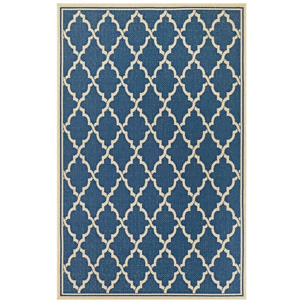 Couristan Monaco 2 x 7 Azure-Sand Indoor/Outdoor Geometric Area Rug in Black, 78811040023710U