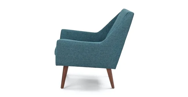 Blue Tweed Fabric Armchair - Solid Wood Legs, Article Angle Modern Furniture