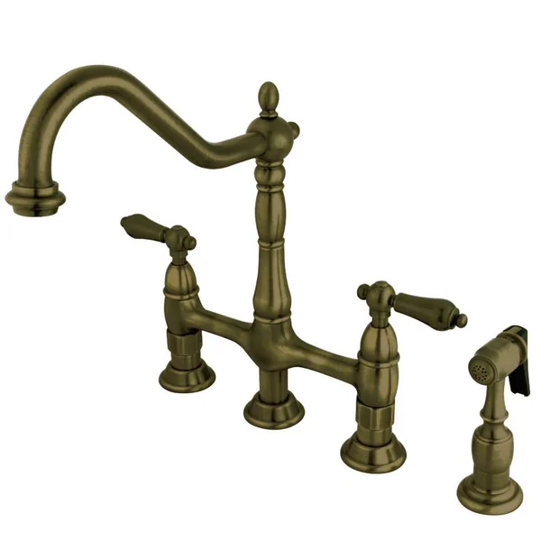 Kingston Brass KS1270ALBS Heritage Bridge Kitchen Faucet with Brass Sprayer - Matte Black
