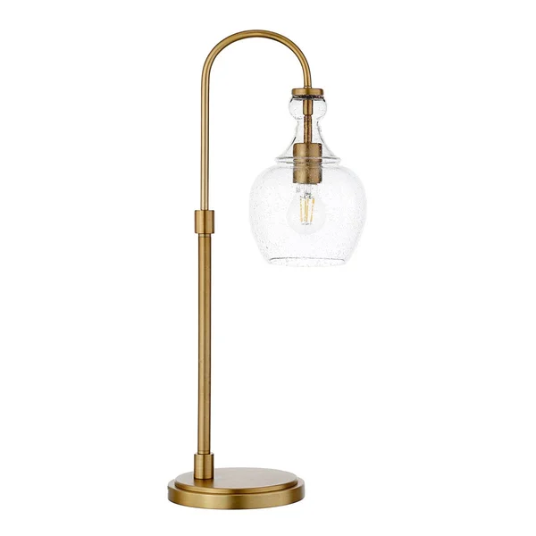 Verona Arc Table Lamp - Brushed Brass with Seeded Glass Shade