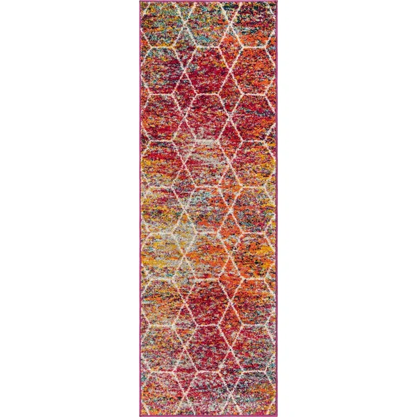 Unique Loom Geometric Trellis Frieze Runner Rug, Multi, 2& x 6&