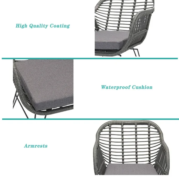 Outdoor Living 3 Piece Patio Wicker Chair Set with Coffee Table - Grey