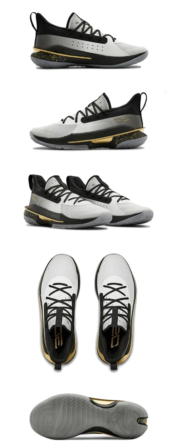 Under Armour Curry 7 - Mens Basketball Shoes - White/Black/Gold, Size 7.5