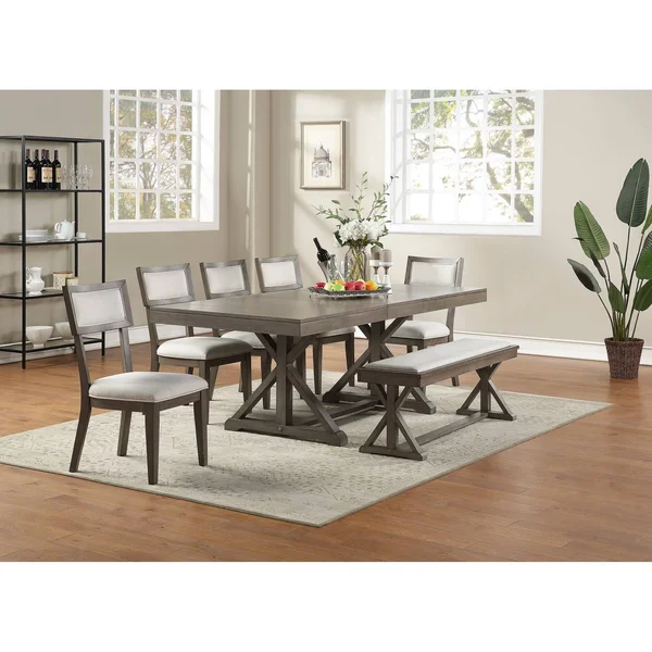 Simple Relax White Fabric Upholstery Dining Bench - Grey - Dining Height - Single - Cream