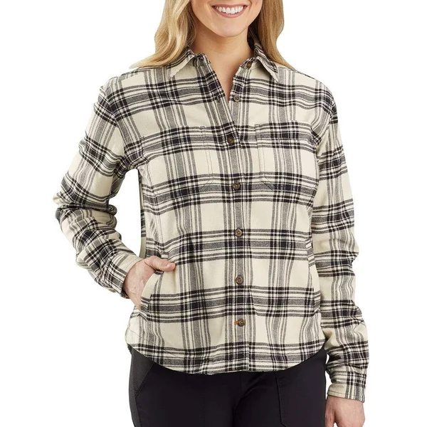 Carhartt Rugged Flex Relaxed Fit Flannel Fleece Lined Plaid Shirt - Oyster White, 3X