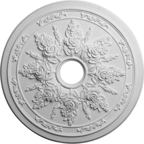23 5/8x22OD x 4x22ID x 1 1/2x22P Rose and Ribbon Ceiling Medallion (Fits Canopies Up to 4x22), Hand-Painted Ultra Pure White Cra