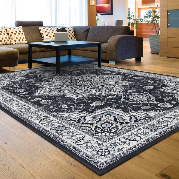 Serai Center Floral Medallion Gray-Ivory Area Rug - 6&6x22 x 9&6x22