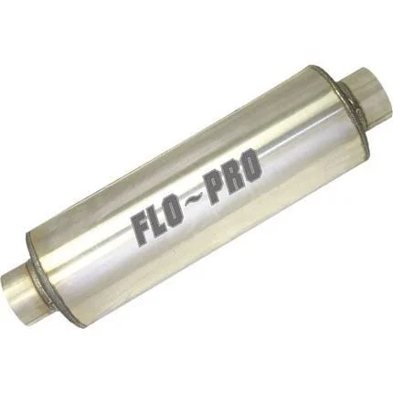 Flo Pro Stainless Steel 8x22 Round Muffler - 4x22In x 4x22Out - Fiberglass Packed Perforated Core - 30x22 - 24x22 - M12772