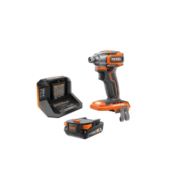 Ridgid 18-Volt Lithium-Ion Brushless Cordless Subcompact Impact Driver Kit with (1) 2.0 Ah battery, Charger, and Bag