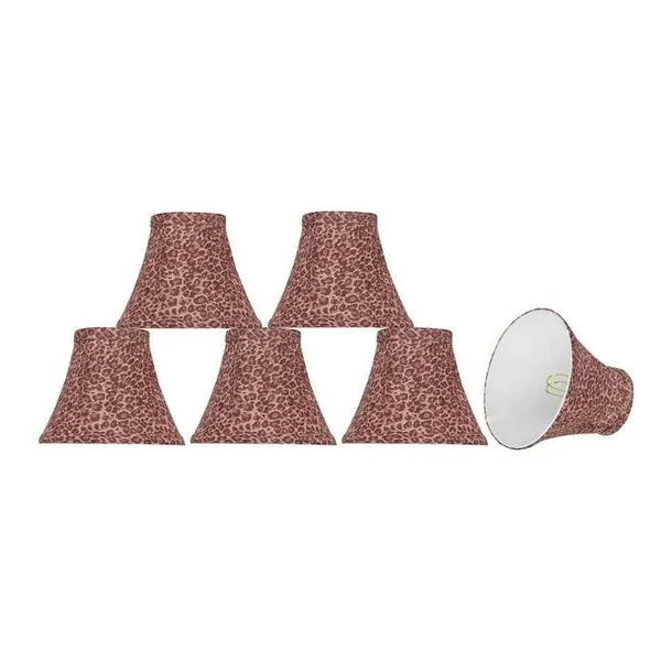 Aspen Creative 30068-6 Small Bell Shape Chandelier Clip-On Lamp Shade Set (6 Pack), Transitional Design in Red Leopard Pattern
