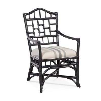 Chippendale Arm Chair Braxton Culler Body Fabric: Tan and Beige Performance Stripe; 0258-71, Frame Color: Cottage White
