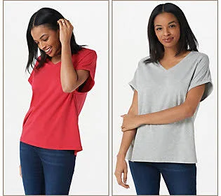 Belle by Kim Gravel TripleLuxe Pima Set of 2Tops, Size XX-Small, LipstickRed/Htr
