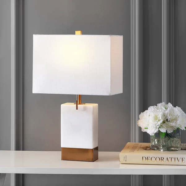 Jonathan Y Trevor 22.5 in. White Marble/Iron Gold Modern Console LED Table Lamp