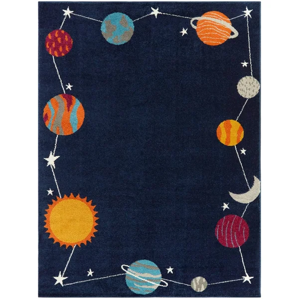 Mod-Tod Planet Border Kids Area Rug - 5&3x22 x 7& - Navy Blue