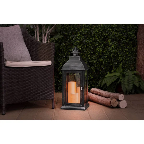 Sterno Home 9.25-in x 22.6-in Black Resin Pillar Candle Outdoor Decorative Lantern - GL43859