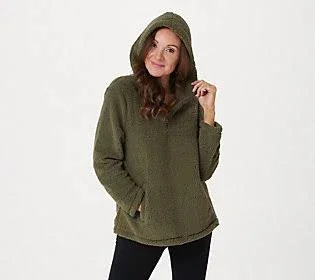 Koolaburra by Ugg Cozy Brushed Back Sherpa 1/4 Zip Hoodie - Size Large, Dusty Olive