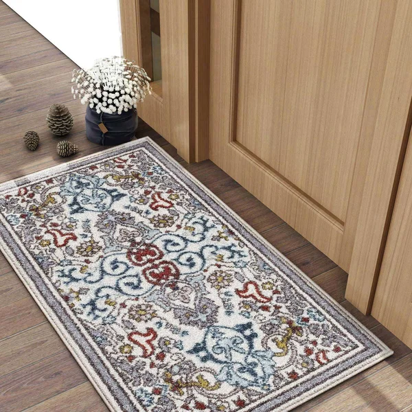 Bordered Floral Antique White/Grey Area Rug Outdoor/Indoor - 5'*7'