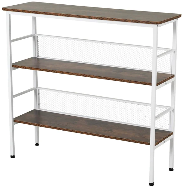 HOMCOM 3-Tier Industrial Style Storage Metal Wooden Shelf with A Robust Multi-functional Design & Adjustable Feet - White